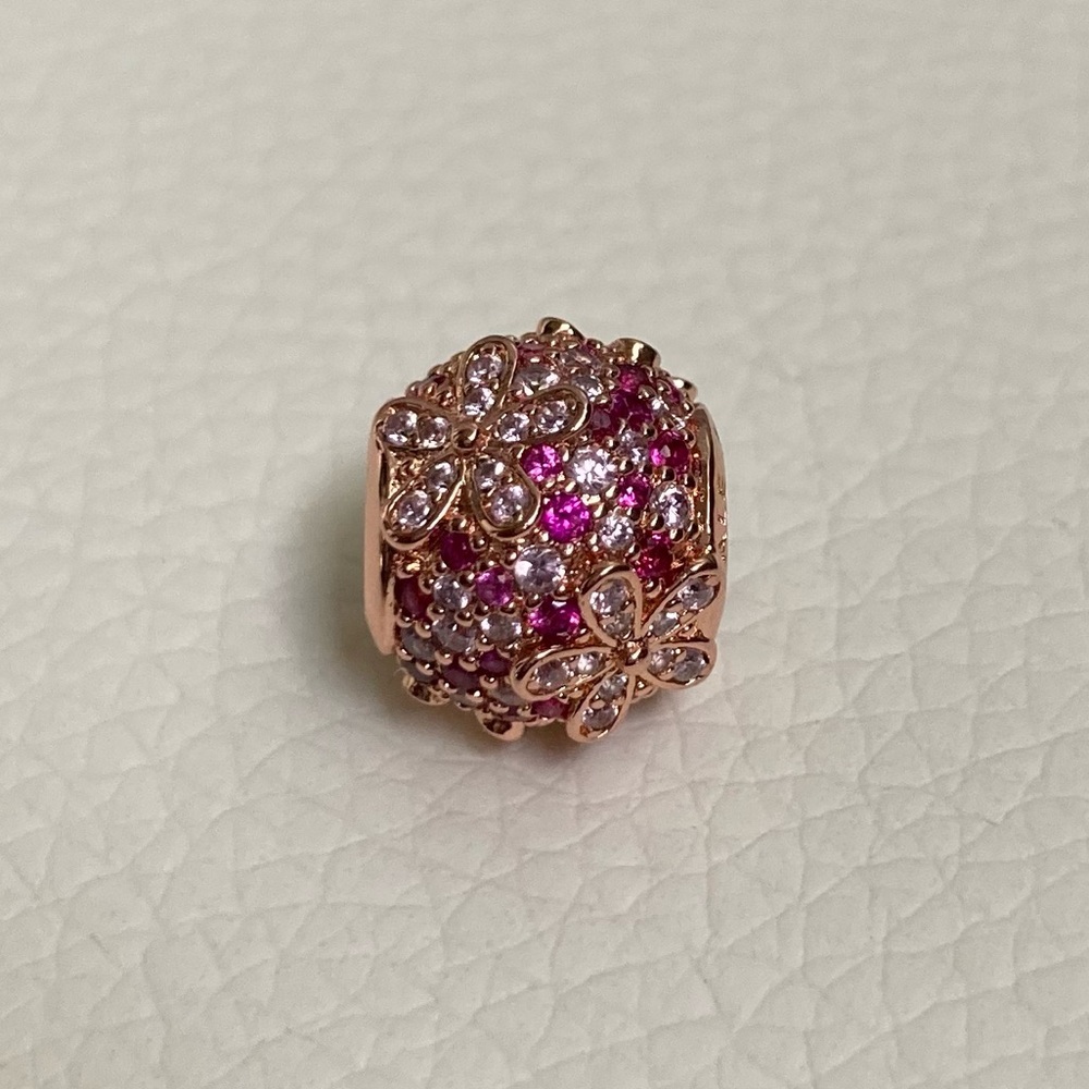 Pandora Pink and Cerise Crystals & Daisy Flowers Bracelet Charm